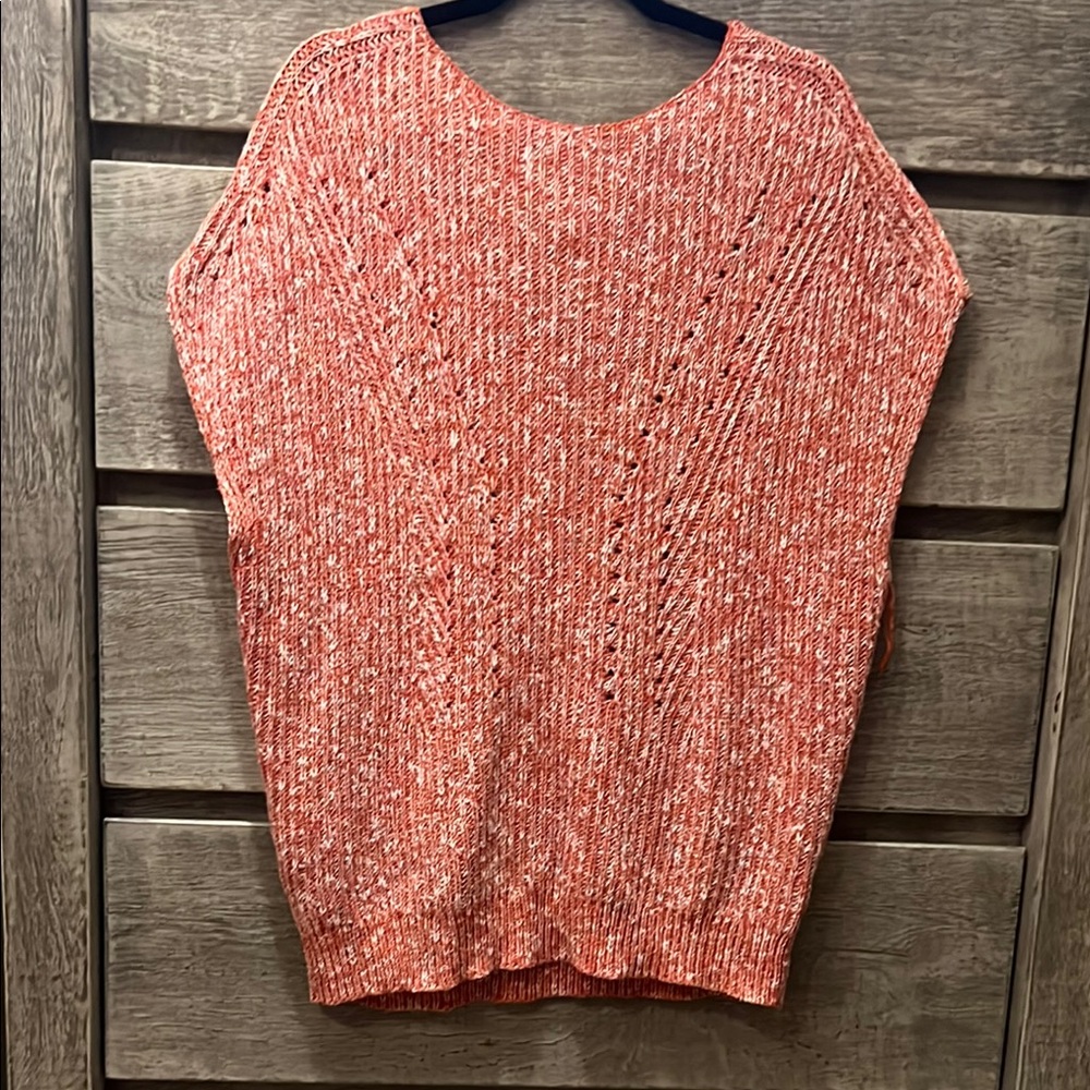 Pilcro orange Crew Neck Sweater with Textured Knit & open back. Sz SMALL.